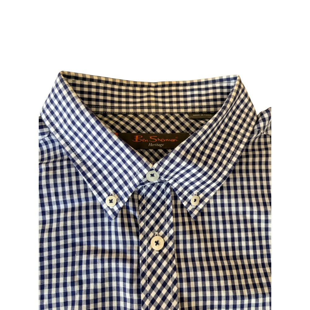 Ben Sherman Heritage Union Fit Navy Gingham Button Down Shirt Mens XL MA12303